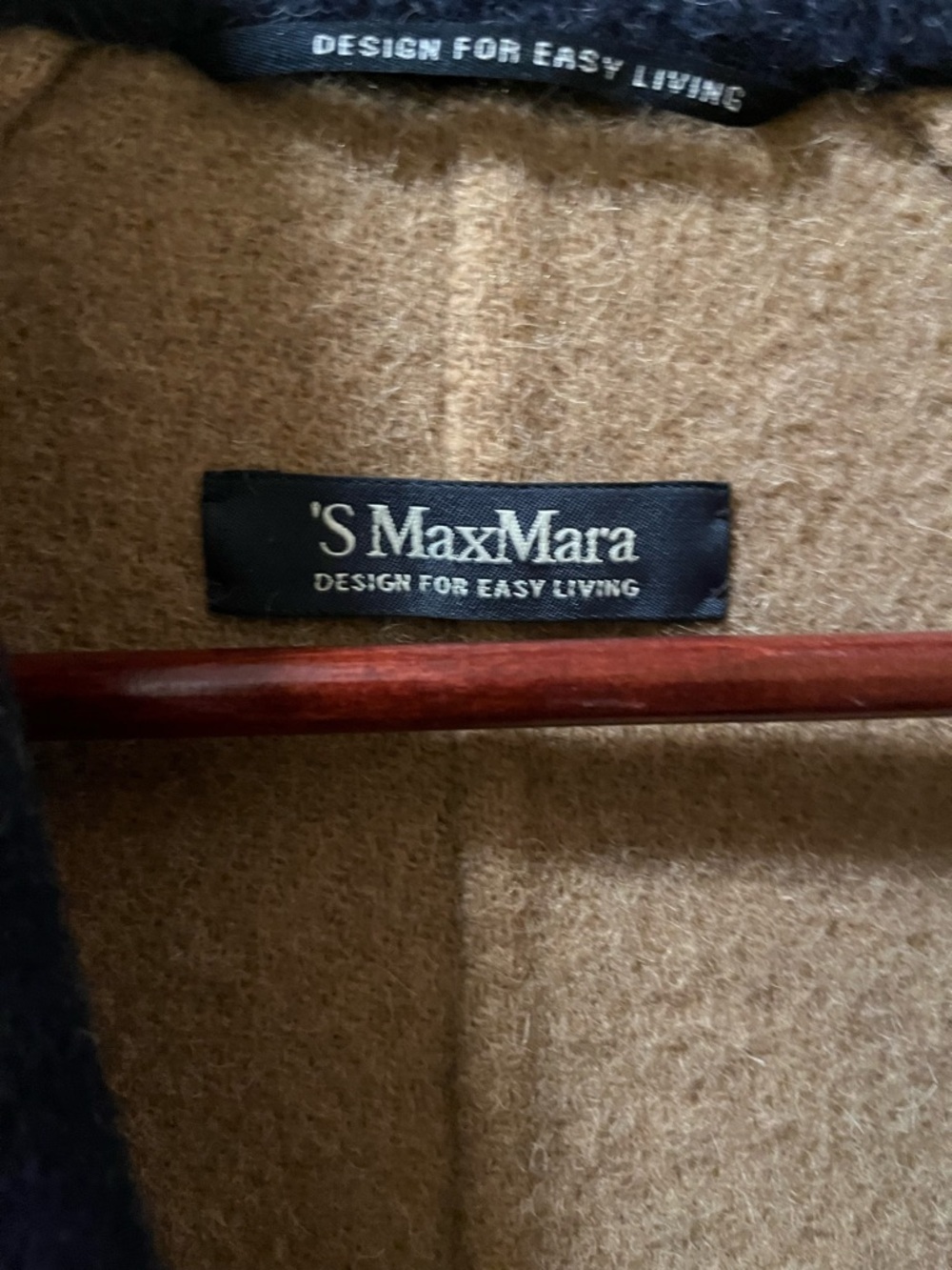 S Max Mara double breasted navy coat 56% wool 38% alpaca 4% angora 2% cotton